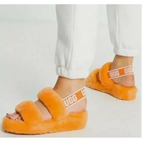 UGG Women's Oh Yeah Fluffy Orange Sandals Size 6 - Picture 1 of 1